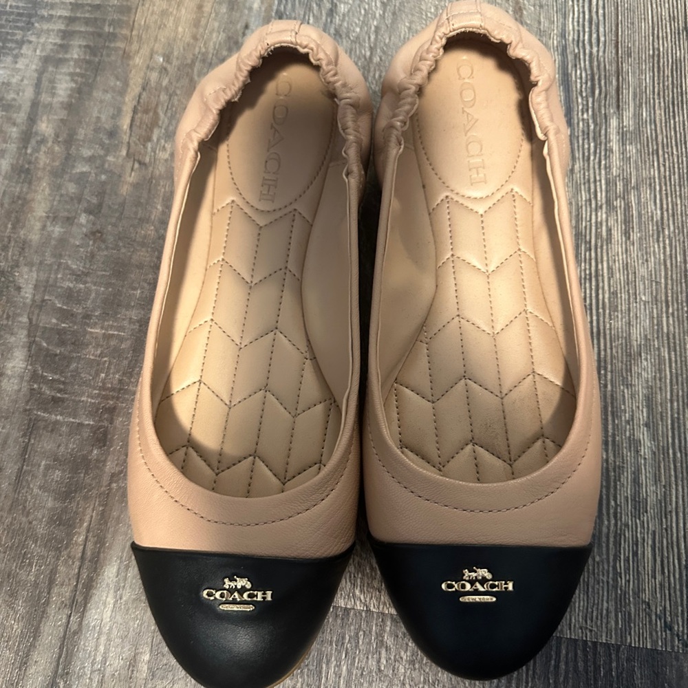 Coach Tan and Black Quilted Flats